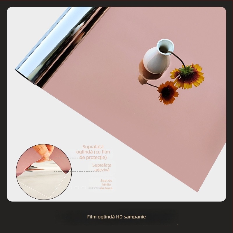 Film oglindă autoadeziv pentru perete, cu două fețe, din PET; potrivit pentru living, dormitor și spații comerciale; oferă protecție solară, umbrire și izolație termică.