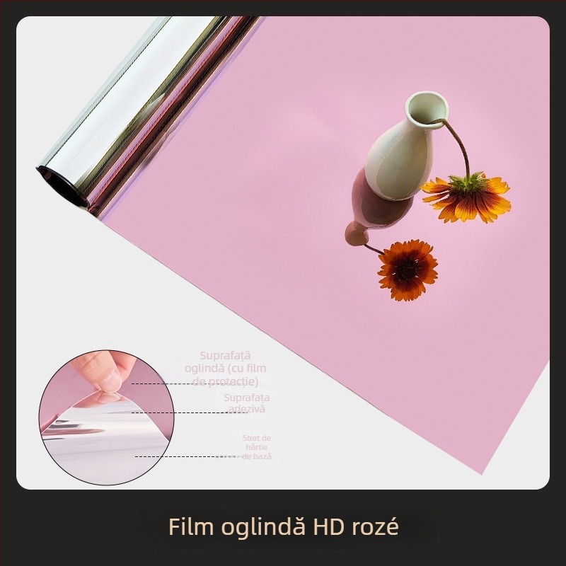 Film oglindă autoadeziv pentru perete, cu două fețe, din PET; potrivit pentru living, dormitor și spații comerciale; oferă protecție solară, umbrire și izolație termică.