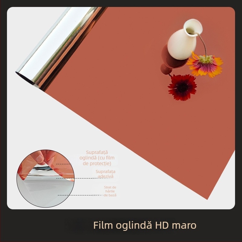 Film oglindă autoadeziv pentru perete, cu două fețe, din PET; potrivit pentru living, dormitor și spații comerciale; oferă protecție solară, umbrire și izolație termică.