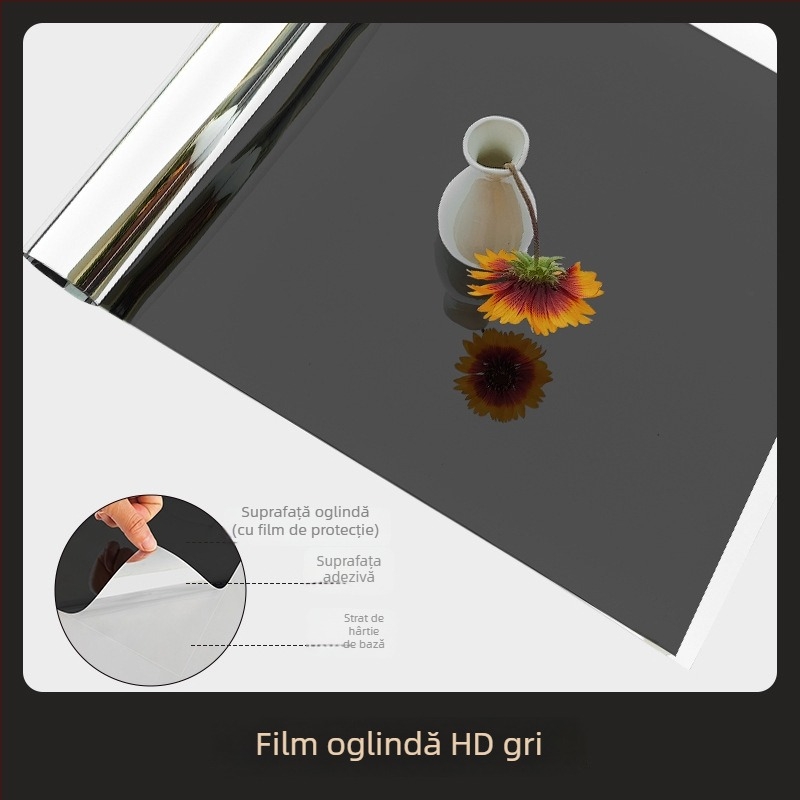 Film oglindă autoadeziv pentru perete, cu două fețe, din PET; potrivit pentru living, dormitor și spații comerciale; oferă protecție solară, umbrire și izolație termică.