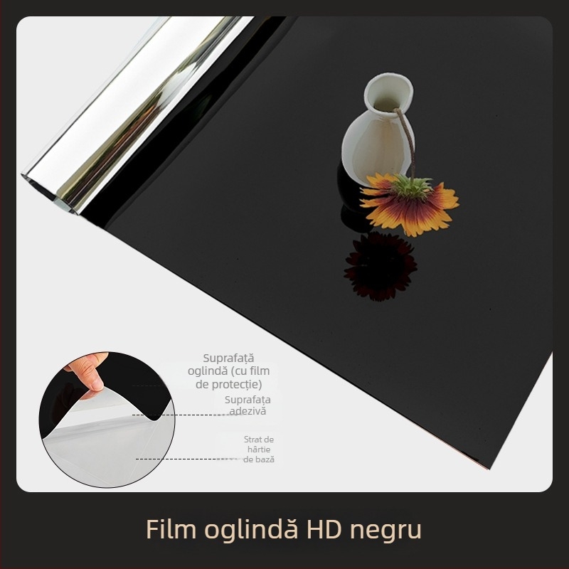 Film oglindă autoadeziv pentru perete, cu două fețe, din PET; potrivit pentru living, dormitor și spații comerciale; oferă protecție solară, umbrire și izolație termică.
