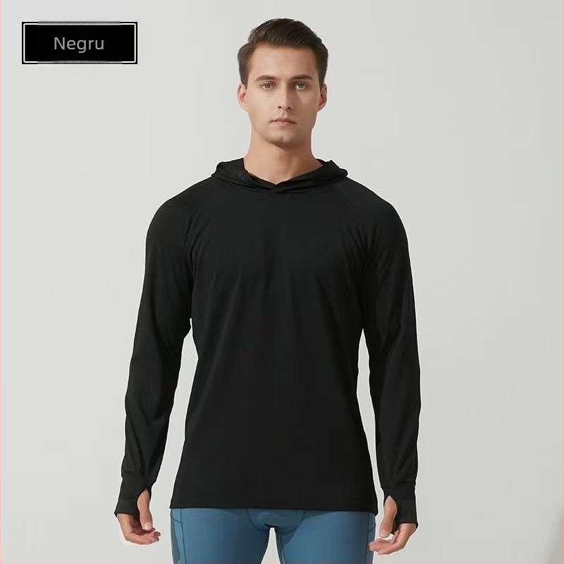 Tricou cu glugă pentru bărbați, protecție solară, din ice silk, respirabil, uscare rapidă, croială lejeră, mâneci lungi, UPF50+