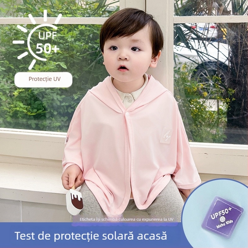 Pelerină pentru copii cu protecție UV, glugă fixă, poliester Ice-Silk, 200 g, pentru vârste 1–3 ani