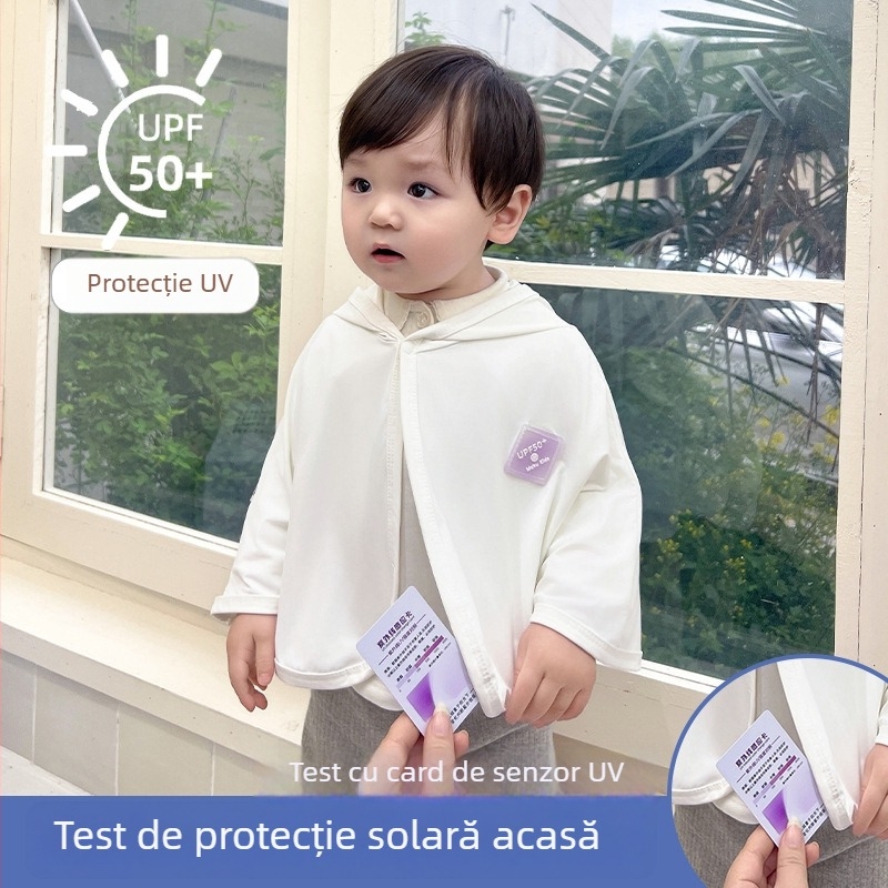 Pelerină pentru copii cu protecție UV, glugă fixă, poliester Ice-Silk, 200 g, pentru vârste 1–3 ani
