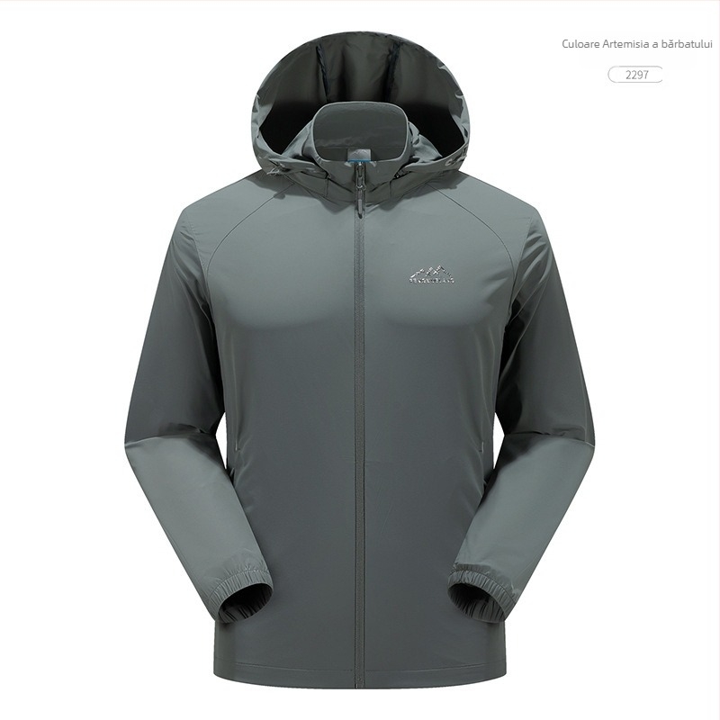 Jachetă exterioară din nylon Windbreaker, protecție UV50+, respirabilă, cu glugă, unisex