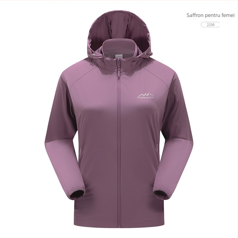 Jachetă exterioară din nylon Windbreaker, protecție UV50+, respirabilă, cu glugă, unisex