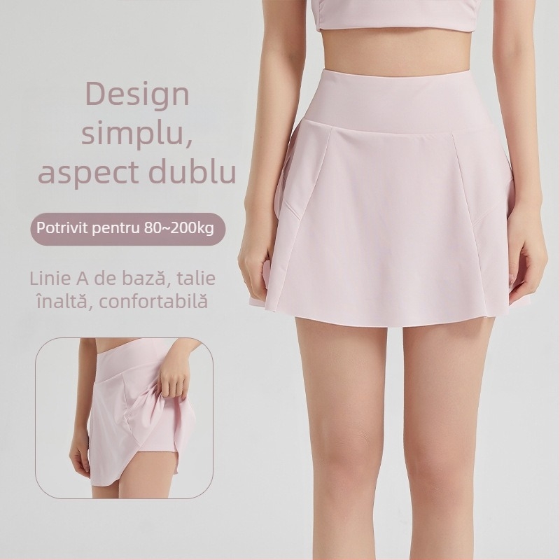 Blue Needle fustă sport albă cu protecție UV, plisată în linie A, țesătură ice-silk Dynamic Pearl Land, 88% nylon, 12% spandex