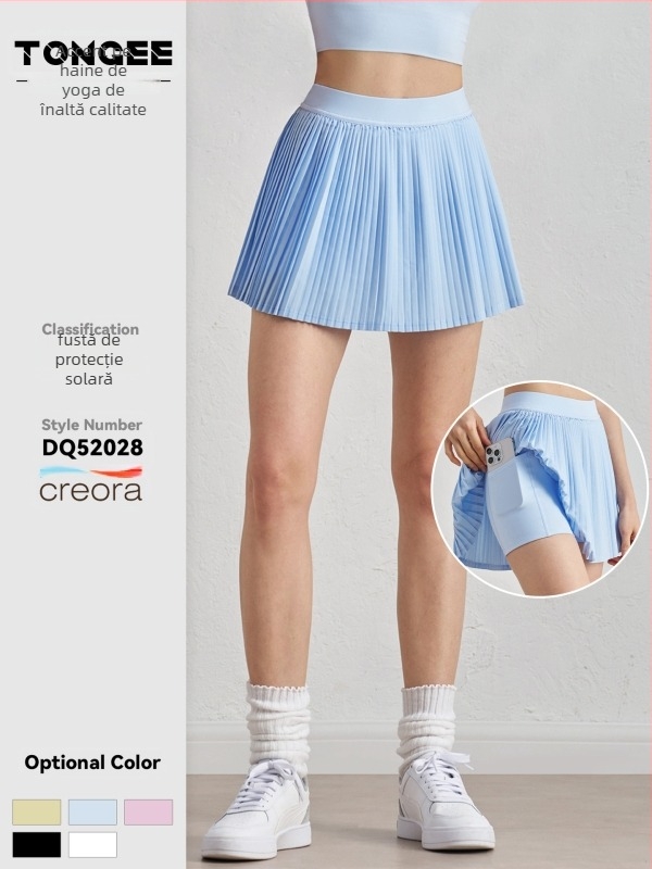 Fustă plisată în stil acordeon, uscare rapidă și protecție UV, țesătură Sz țesută; 91% poliester + 9% elastan (110 g) sau 82% poliester + 18% elastan (210 g)