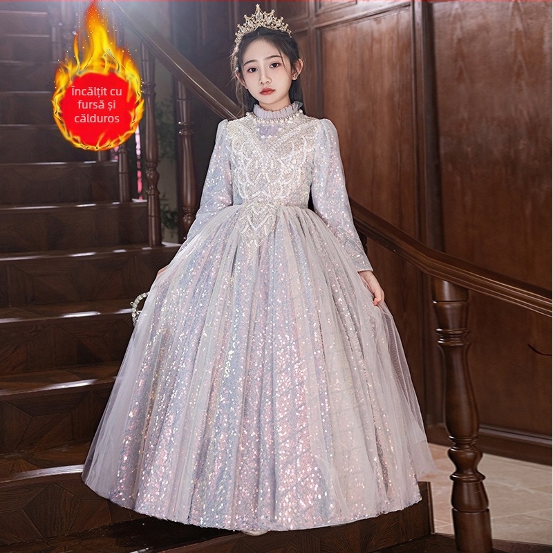 Rochie de spectacol pentru fete – amestec poliester; căptușeală poliester; tehnologie țesut: finisaj cu cute, acoperire, spălare enzimată; pentru 3–8 ani; lansare primăvara 2025