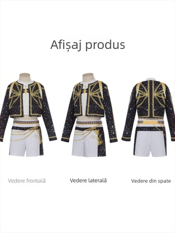 Costum cosplay pentru grup de vânătoare de demoni, inspirație K-Pop pentru scenă, țesătură Chenille, poliester 70–80%, Spandex sub 30%