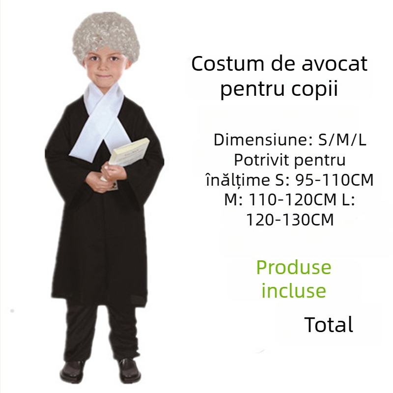 Costum cosplay pentru copii – judecător și avocat pentru jocuri de rol, Changshen, potrivit pentru roluri în animații de joc, destinat copiilor cu vârsta până la 17 ani, material principal: fibre de celuloză regenerată, conținut 95%+
