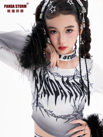 Costum de dans jazz pentru fete: tricou cu mânecă lungă și pantaloni, poliester, stil hip-hop, pentru fete peste 8 ani.