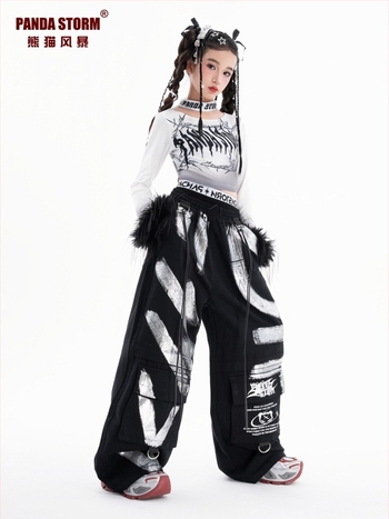 Costum de dans jazz pentru fete: tricou cu mânecă lungă și pantaloni, poliester, stil hip-hop, pentru fete peste 8 ani.