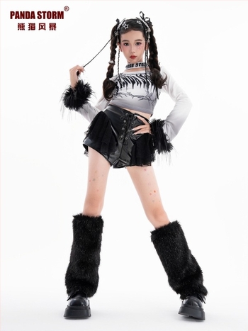 Costum de dans jazz pentru fete: tricou cu mânecă lungă și pantaloni, poliester, stil hip-hop, pentru fete peste 8 ani.