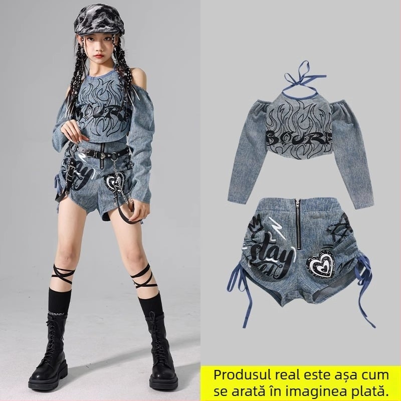 Set costum jazz pentru copii, stil coreean, poliester 95% fibră chimică, pentru repetiții de dans