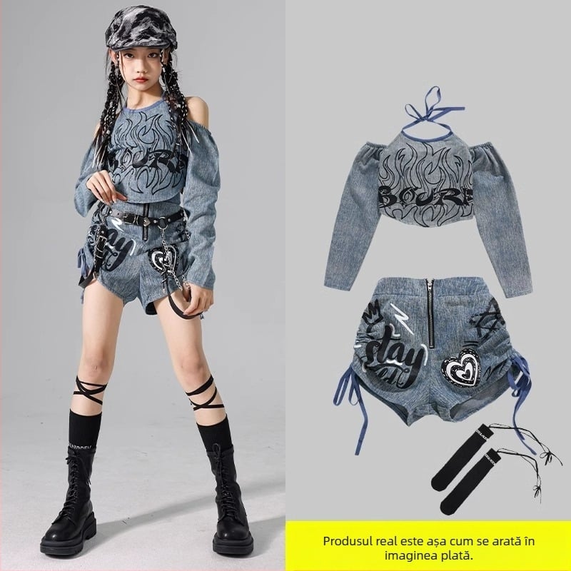 Set costum jazz pentru copii, stil coreean, poliester 95% fibră chimică, pentru repetiții de dans