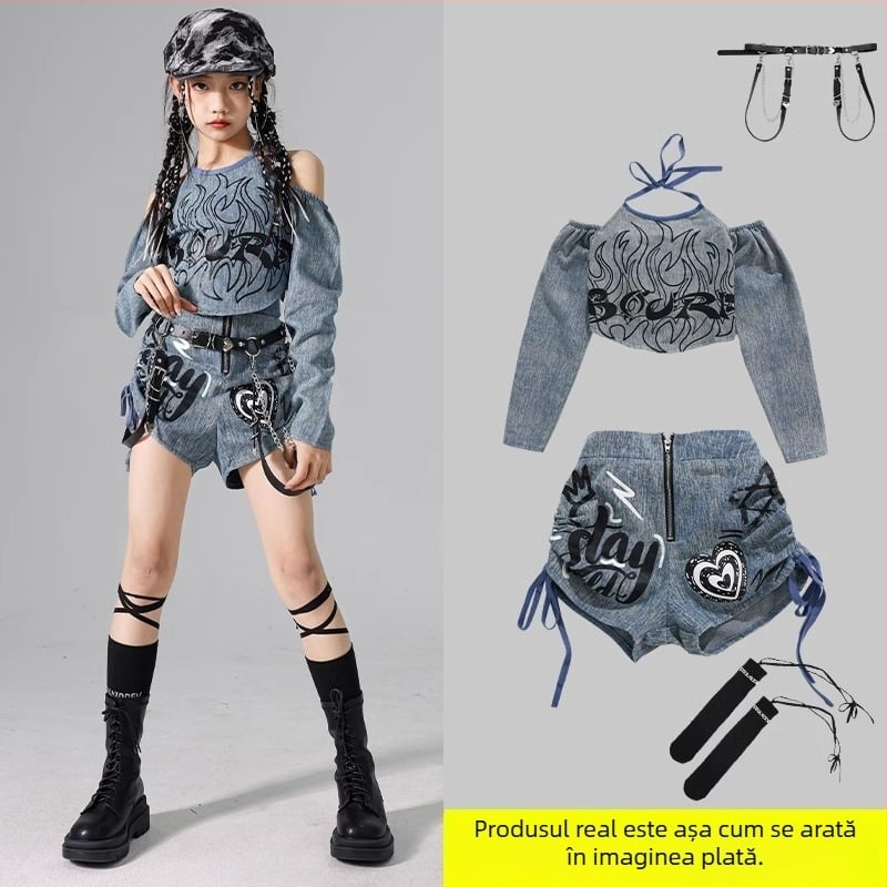 Set costum jazz pentru copii, stil coreean, poliester 95% fibră chimică, pentru repetiții de dans