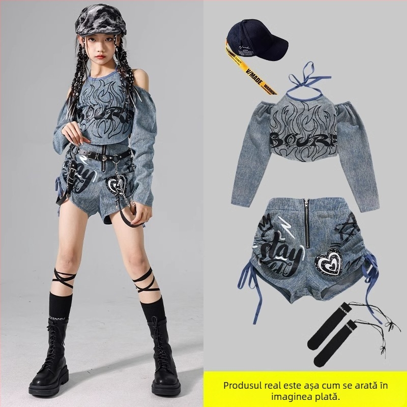 Set costum jazz pentru copii, stil coreean, poliester 95% fibră chimică, pentru repetiții de dans