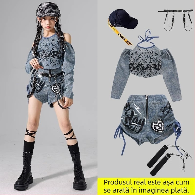 Set costum jazz pentru copii, stil coreean, poliester 95% fibră chimică, pentru repetiții de dans