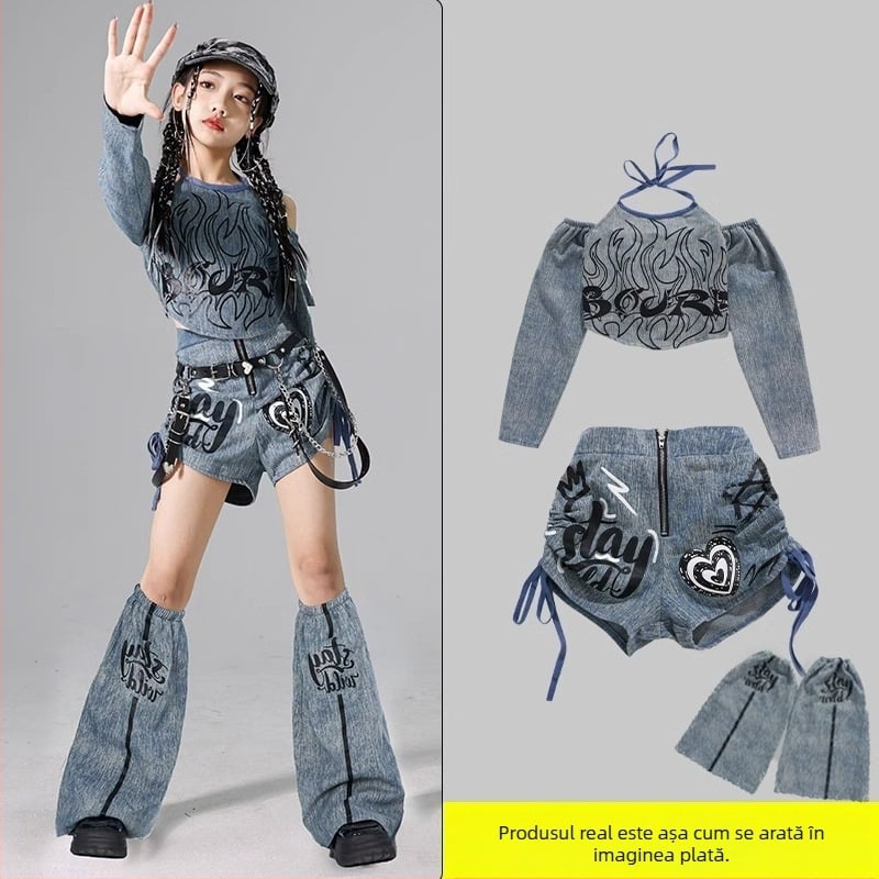 Set costum jazz pentru copii, stil coreean, poliester 95% fibră chimică, pentru repetiții de dans