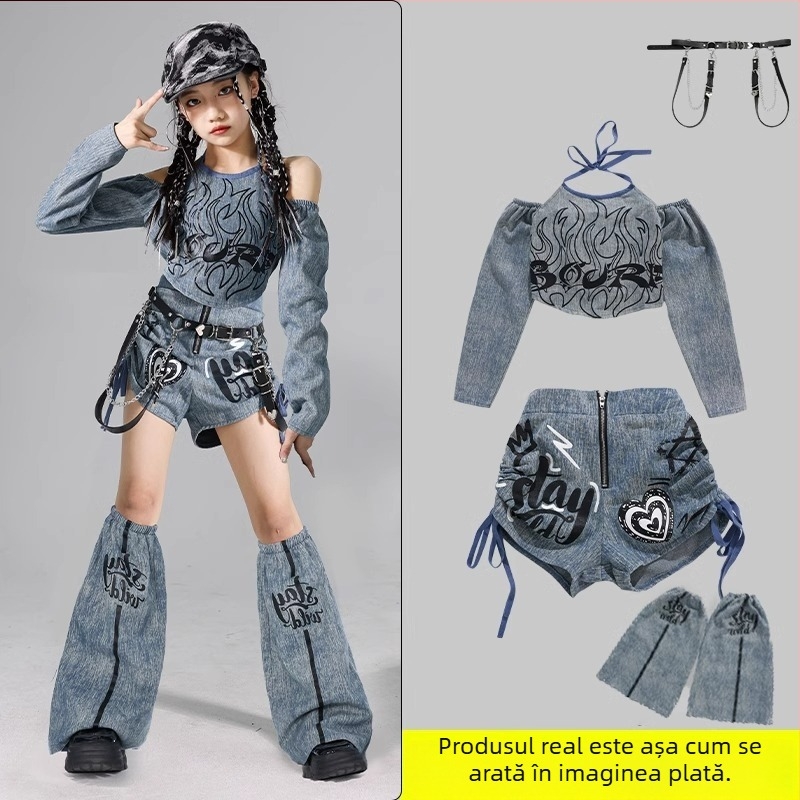 Set costum jazz pentru copii, stil coreean, poliester 95% fibră chimică, pentru repetiții de dans