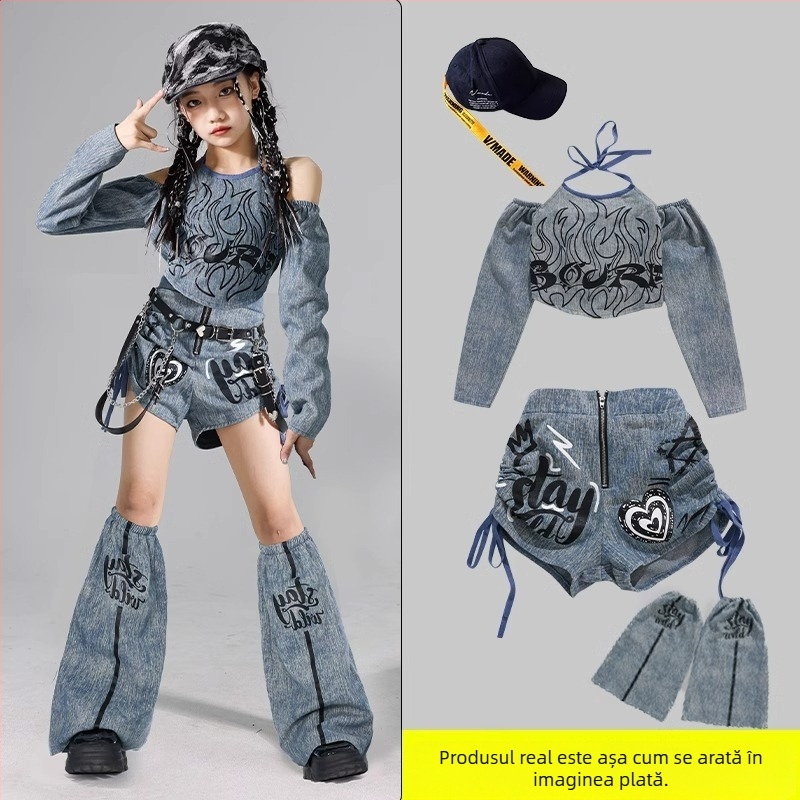 Set costum jazz pentru copii, stil coreean, poliester 95% fibră chimică, pentru repetiții de dans