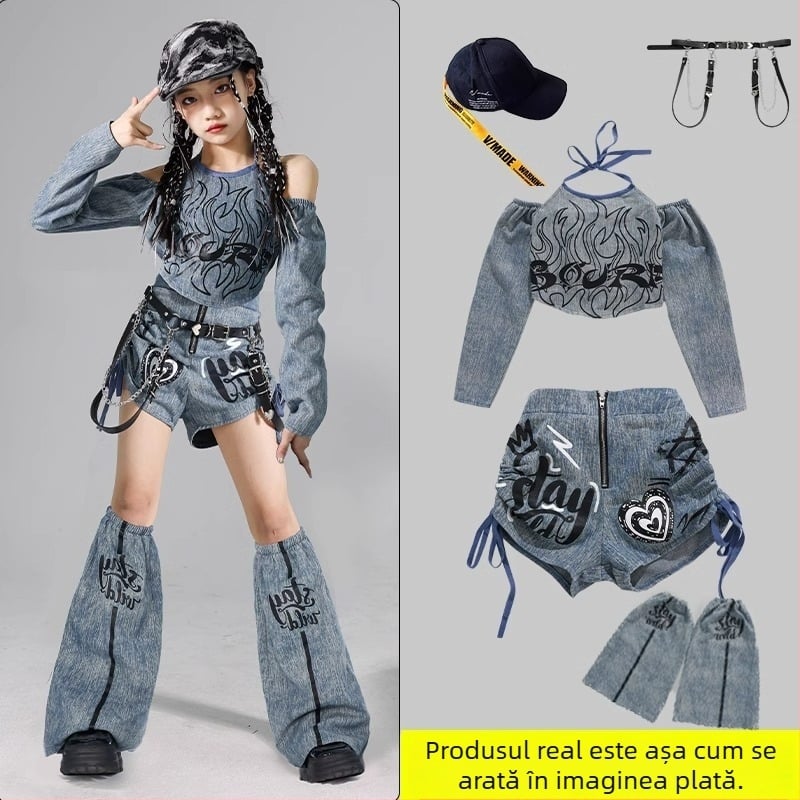 Set costum jazz pentru copii, stil coreean, poliester 95% fibră chimică, pentru repetiții de dans