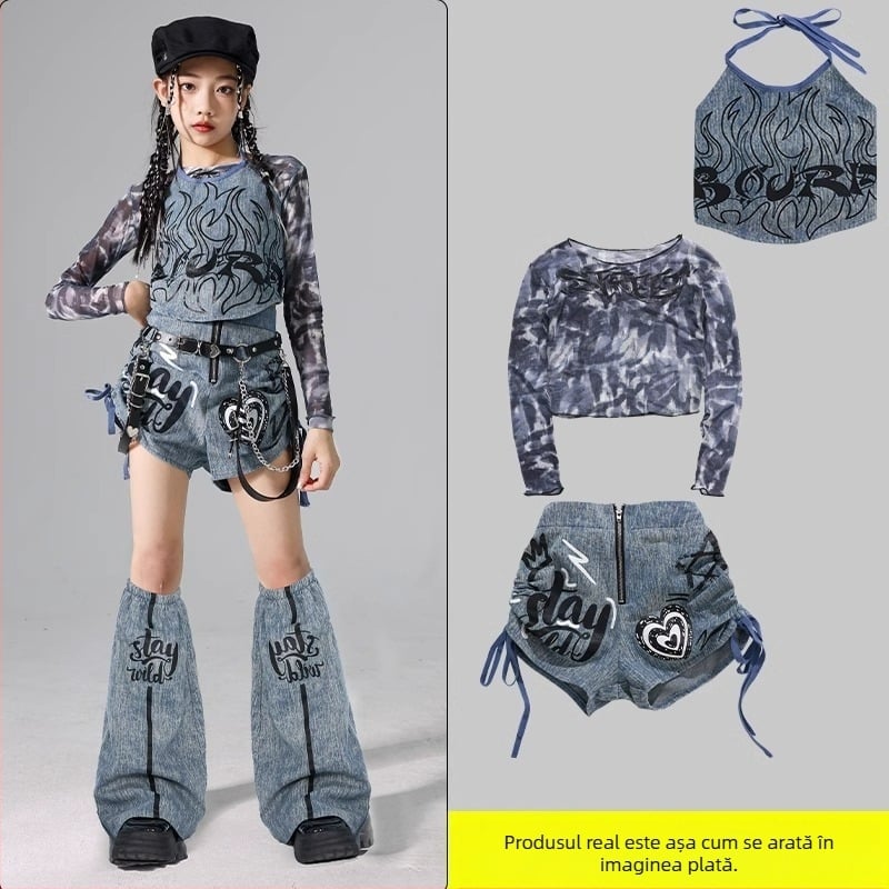 Set costum jazz pentru copii, stil coreean, poliester 95% fibră chimică, pentru repetiții de dans
