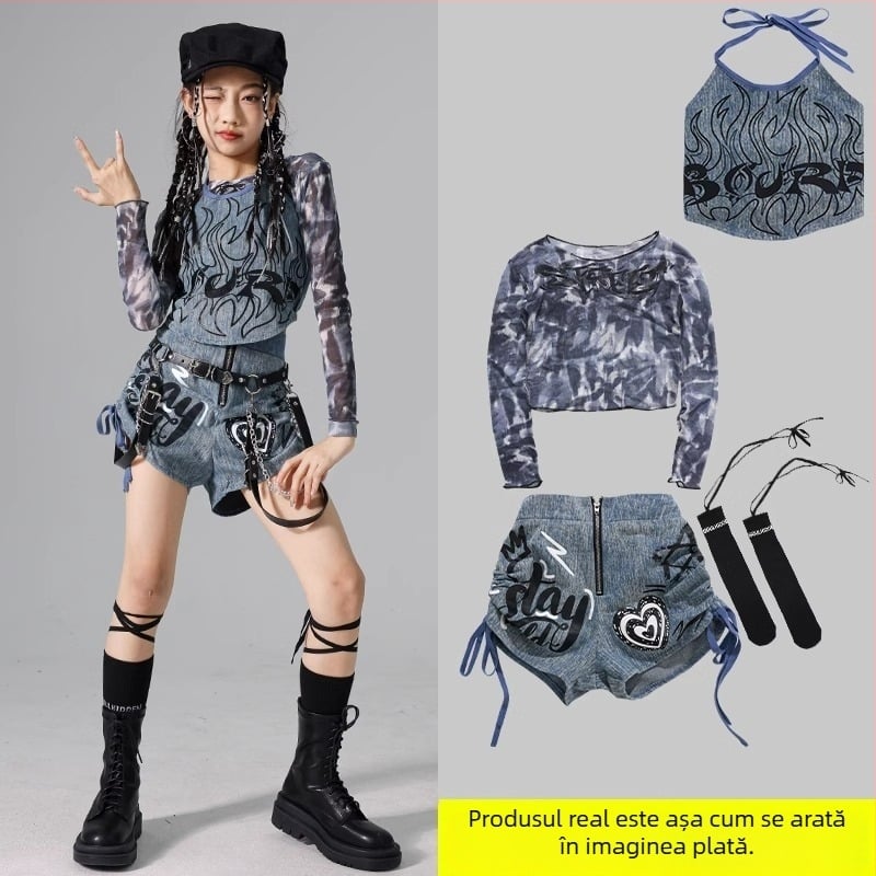 Set costum jazz pentru copii, stil coreean, poliester 95% fibră chimică, pentru repetiții de dans