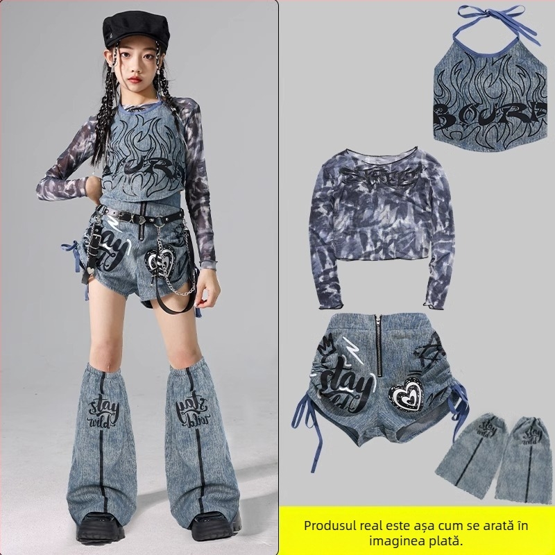 Set costum jazz pentru copii, stil coreean, poliester 95% fibră chimică, pentru repetiții de dans