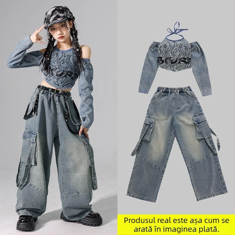 Set costum jazz pentru copii, stil coreean, poliester 95% fibră chimică, pentru repetiții de dans