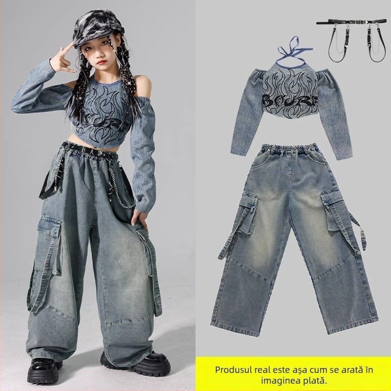 Set costum jazz pentru copii, stil coreean, poliester 95% fibră chimică, pentru repetiții de dans