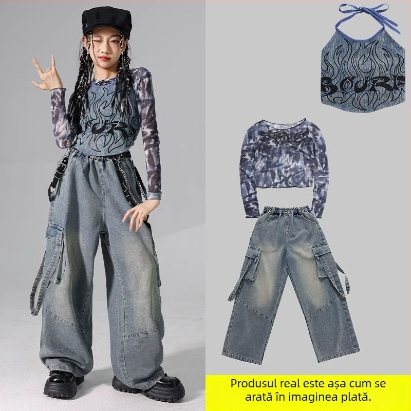 Set costum jazz pentru copii, stil coreean, poliester 95% fibră chimică, pentru repetiții de dans