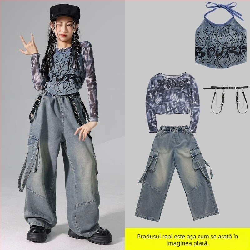 Set costum jazz pentru copii, stil coreean, poliester 95% fibră chimică, pentru repetiții de dans