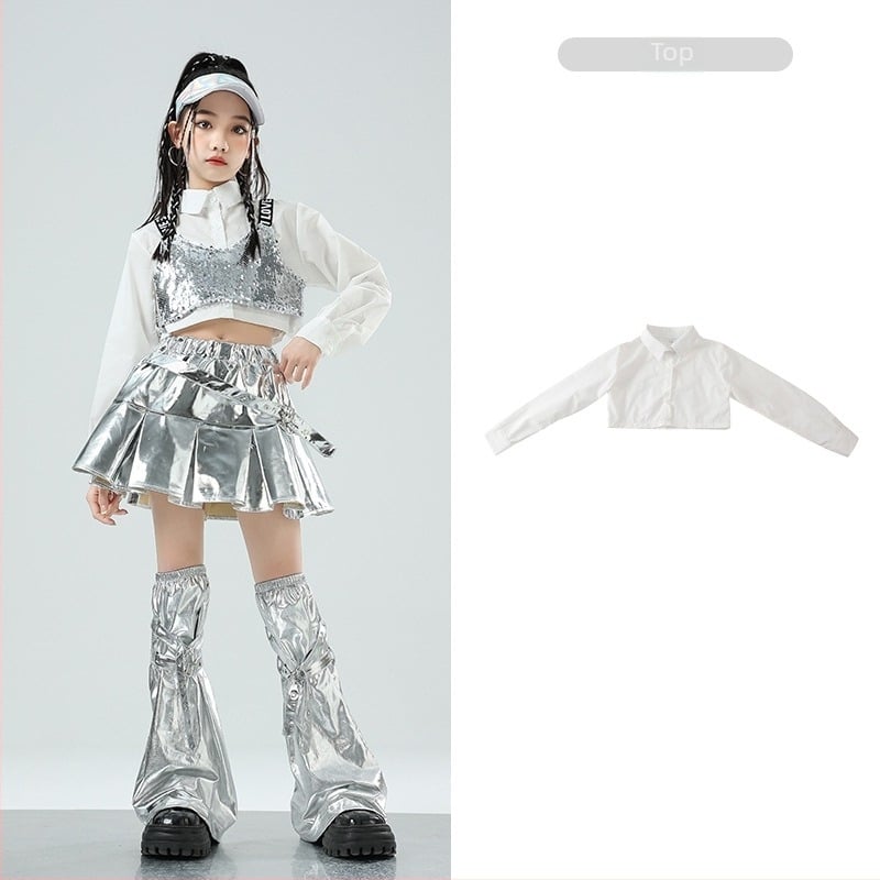 Costum de dans jazz pentru fete – țesătură din bumbac 50% conținut, pentru copii de 8 ani și peste, îmbrăcăminte pentru scenă/dans