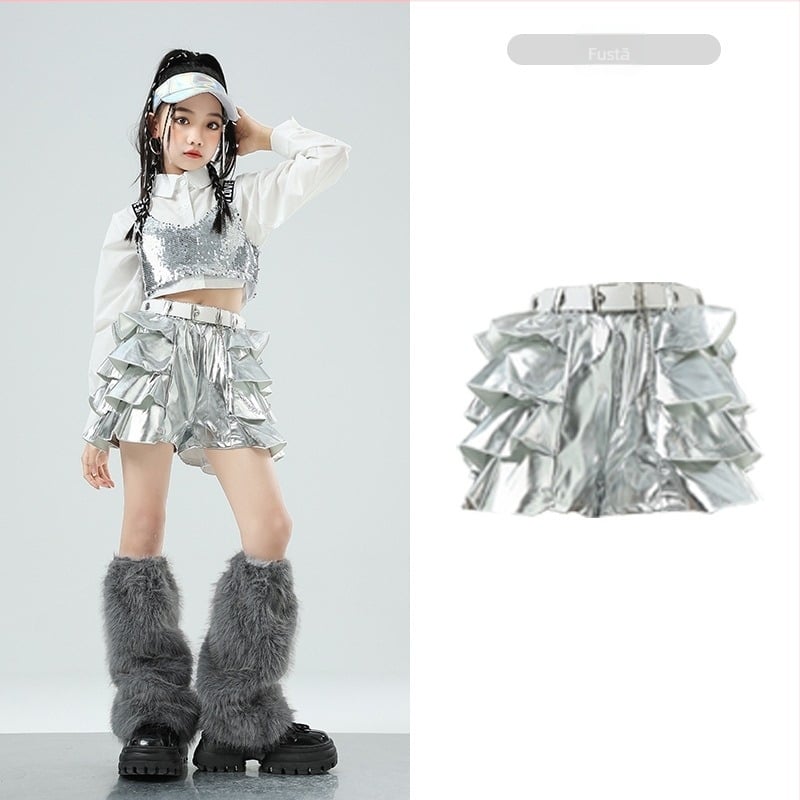 Costum de dans jazz pentru fete – țesătură din bumbac 50% conținut, pentru copii de 8 ani și peste, îmbrăcăminte pentru scenă/dans