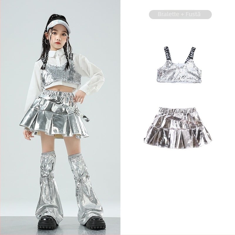 Costum de dans jazz pentru fete – țesătură din bumbac 50% conținut, pentru copii de 8 ani și peste, îmbrăcăminte pentru scenă/dans