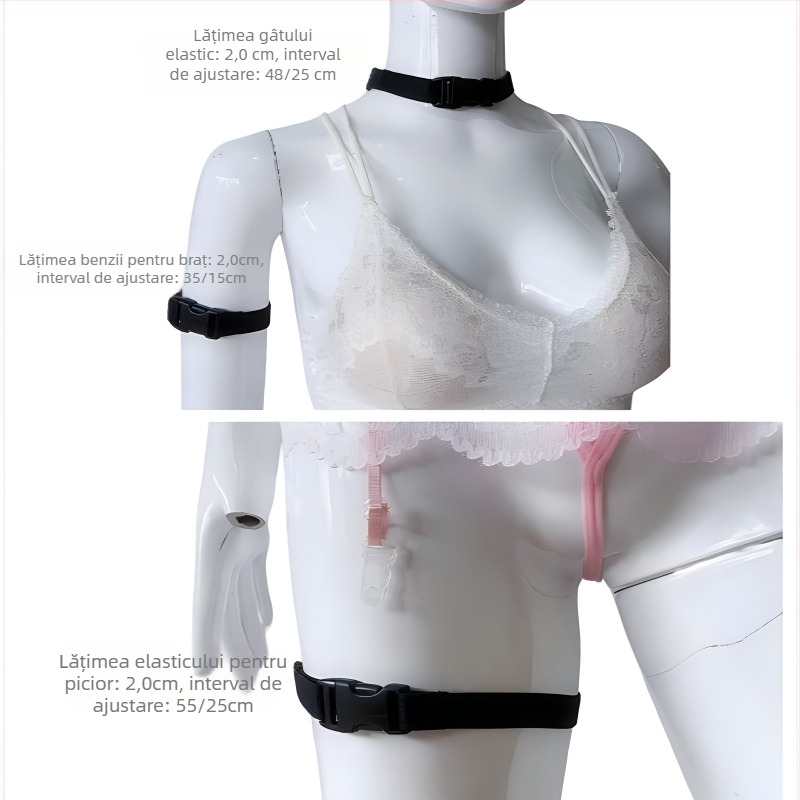 Set de bijuterii elastice pentru dans: brățară, bandă pentru mână, colier și inel pentru picior, design geometric, unisex, primăvara 2024