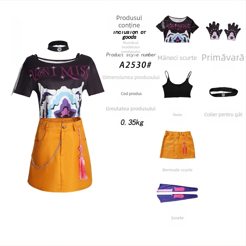 Costum cosplay pentru grupă K-Pop feminină, stil elegant, poliester 80–90% conținut, lansare vară 2025, pentru jocuri și anime, brand Starry Sky