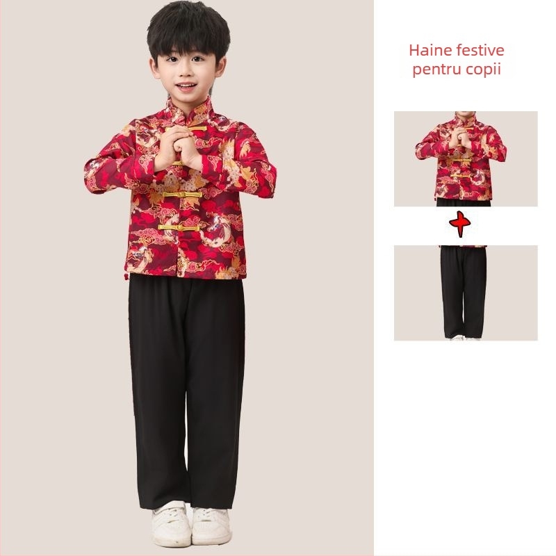 Set costum pentru dans popular pentru copii — fustă tutu, costum festiv în stil Tang chinezesc, Maple View, unisex, țesătură plată, 30–50% spandex, primăvara 2025