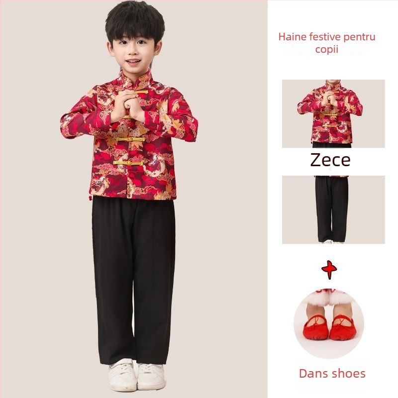 Set costum pentru dans popular pentru copii — fustă tutu, costum festiv în stil Tang chinezesc, Maple View, unisex, țesătură plată, 30–50% spandex, primăvara 2025