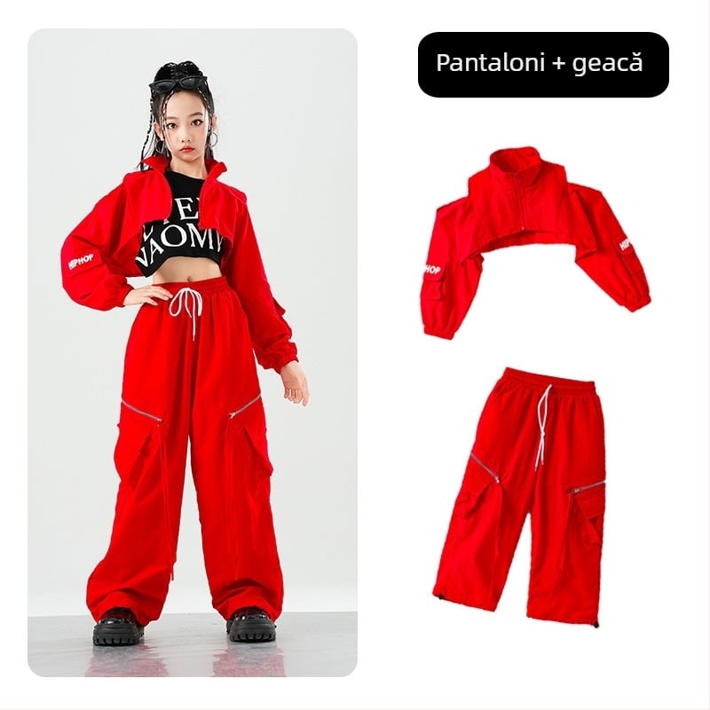 Costum de dans jazz pentru copii – stil stradal, țesătură din fibre de acetat cu tratament moale, fibră principală acetat, sezon vară 2025