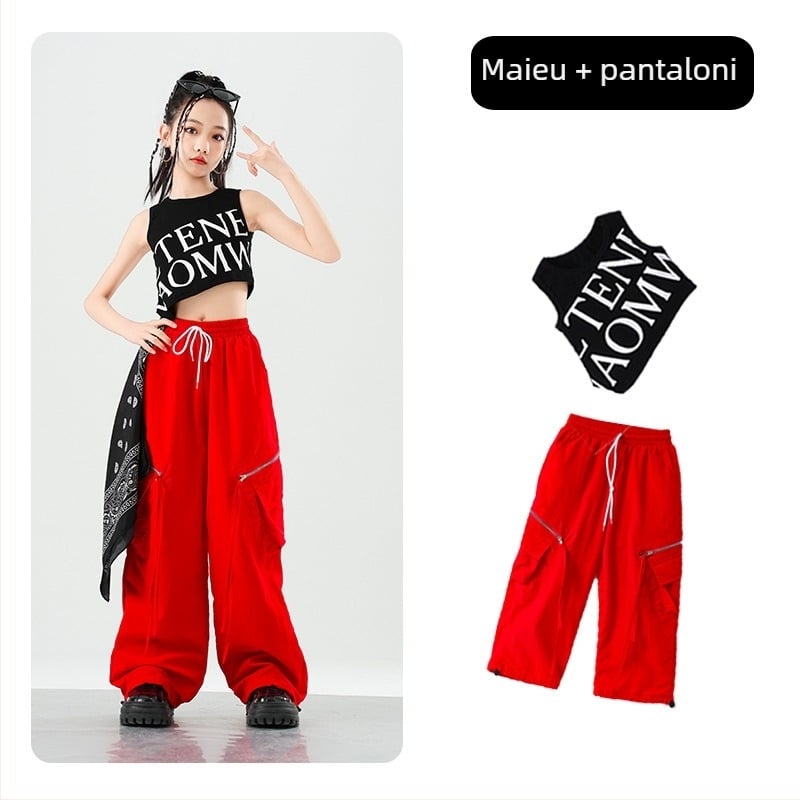 Costum de dans jazz pentru copii – stil stradal, țesătură din fibre de acetat cu tratament moale, fibră principală acetat, sezon vară 2025