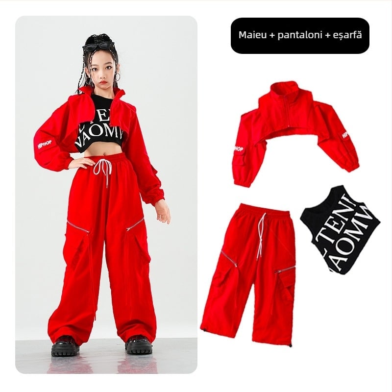 Costum de dans jazz pentru copii – stil stradal, țesătură din fibre de acetat cu tratament moale, fibră principală acetat, sezon vară 2025