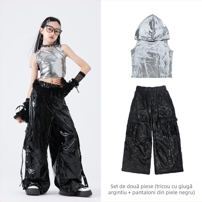 Set de costum hip-hop pentru dans pentru fete – stil Jazz Dance, 100% poliester, Primăvara 2025, vârsta 3–8 ani