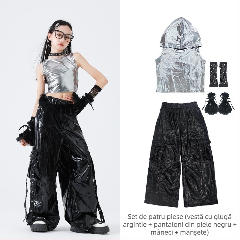 Set de costum hip-hop pentru dans pentru fete – stil Jazz Dance, 100% poliester, Primăvara 2025, vârsta 3–8 ani