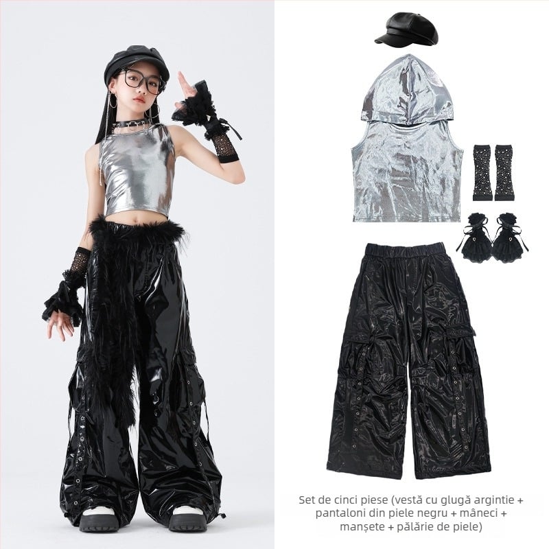 Set de costum hip-hop pentru dans pentru fete – stil Jazz Dance, 100% poliester, Primăvara 2025, vârsta 3–8 ani