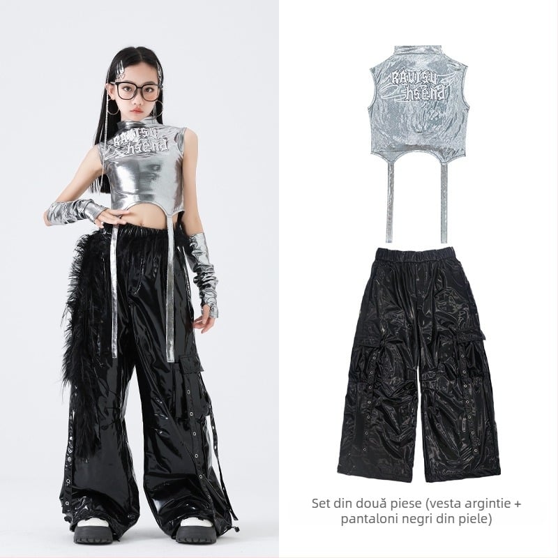 Set de costum hip-hop pentru dans pentru fete – stil Jazz Dance, 100% poliester, Primăvara 2025, vârsta 3–8 ani