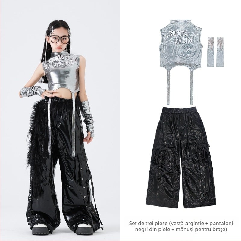 Set de costum hip-hop pentru dans pentru fete – stil Jazz Dance, 100% poliester, Primăvara 2025, vârsta 3–8 ani