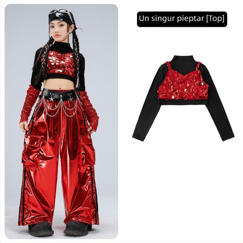 Costum de performanță pentru fete, pentru copii, tricou cu mânecă lungă în stil catwalk (material poliester; conținut poliester 50%; potrivit pentru 8+ ani; iarna 2025; etichetă de gât)